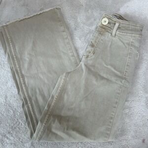 OAT NEW YORK Women's Wide Leg‎ Sailor Jeans Size 24 Beige Flare Raw Hem EUC
